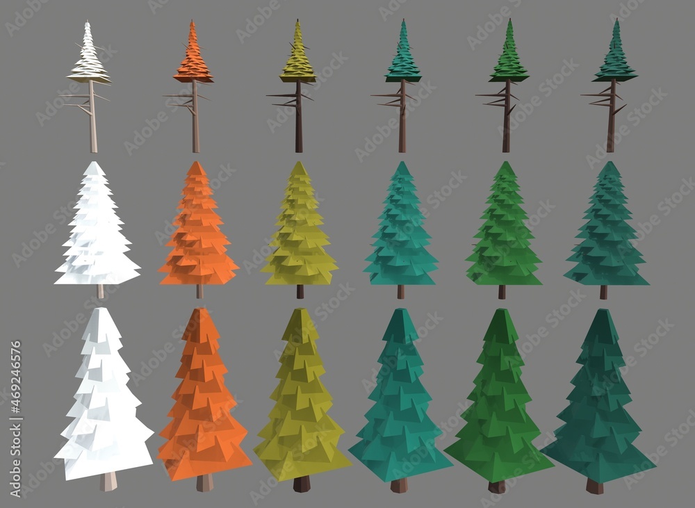 Obraz premium a set of trees of different colors on the background 3d-rendering