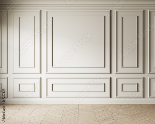 Leinwand Poster Beige classic interior with moldings wall panel