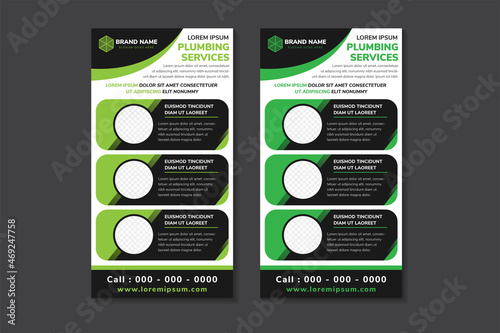 set of abstract concept vertical banners isolated vector illustration. plumbing services company roll up vertical banner with circle place for space of photo collage.