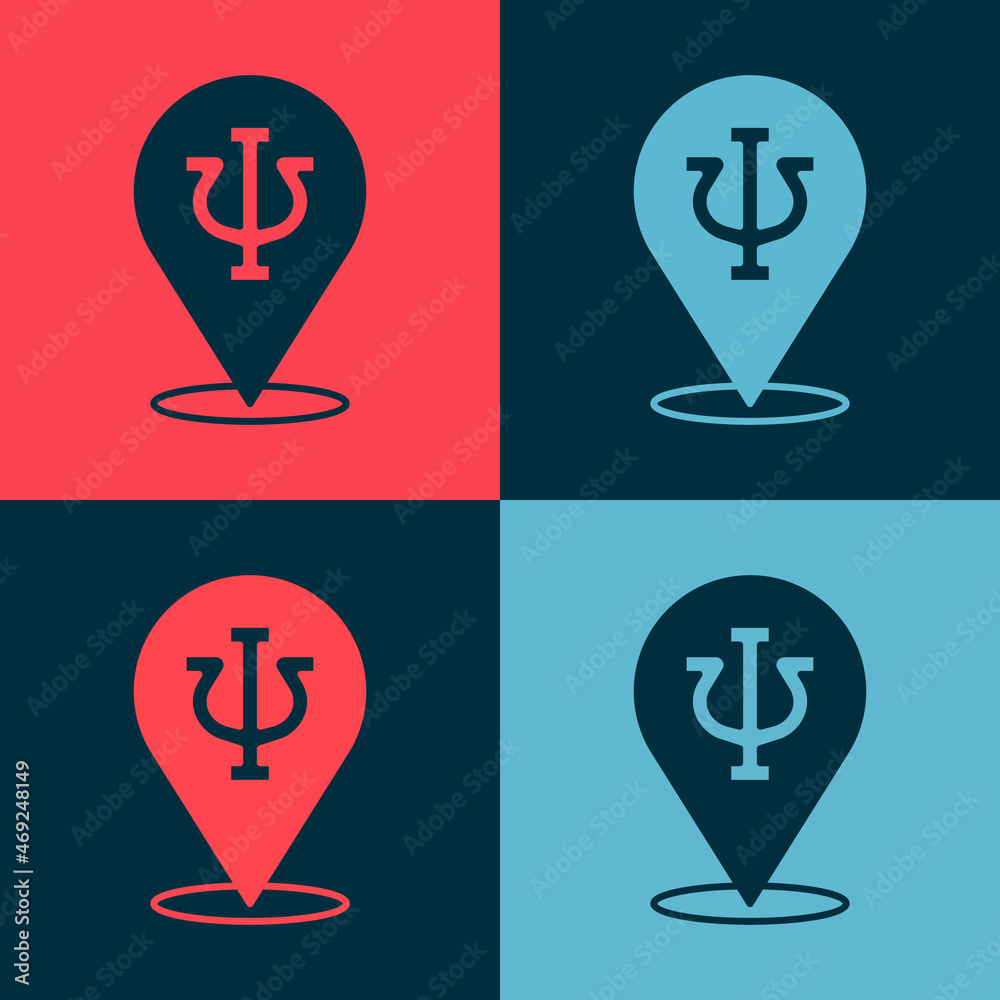 Pop art Psychology icon isolated on color background. Psi symbol. Mental health concept, psychoanalysis analysis and psychotherapy. Vector Pop art Psychology icon isolated on color background. Psi symbol. Mental health concept, psychoanalysis analysis and psychotherapy. Vector
