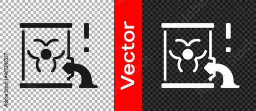 Black Radioactive waste in barrel icon isolated on transparent background. Barrel with radioactive and toxic substance is spilled. Vector