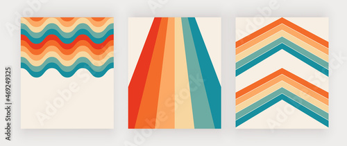 Vintage wall art prints with colorful geometric shapes
