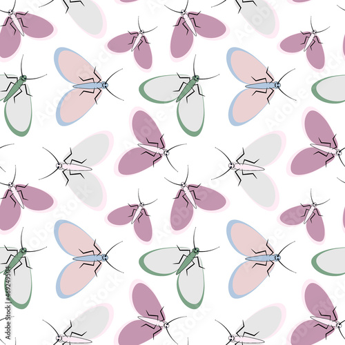 Seamless pattern - stylized moths - graphics. Summer, insects, unbearable ease of life. Wallpapers, textiles, packaging