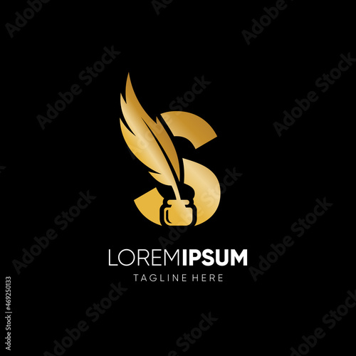 Letter S Feather Pen Logo Design Vector Icon Graphic Emblem Illustration Background Template