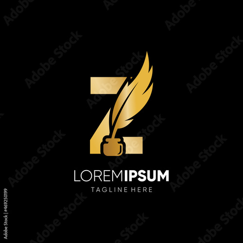 Letter Z Feather Pen Logo Design Vector Icon Graphic Emblem Illustration Background Template