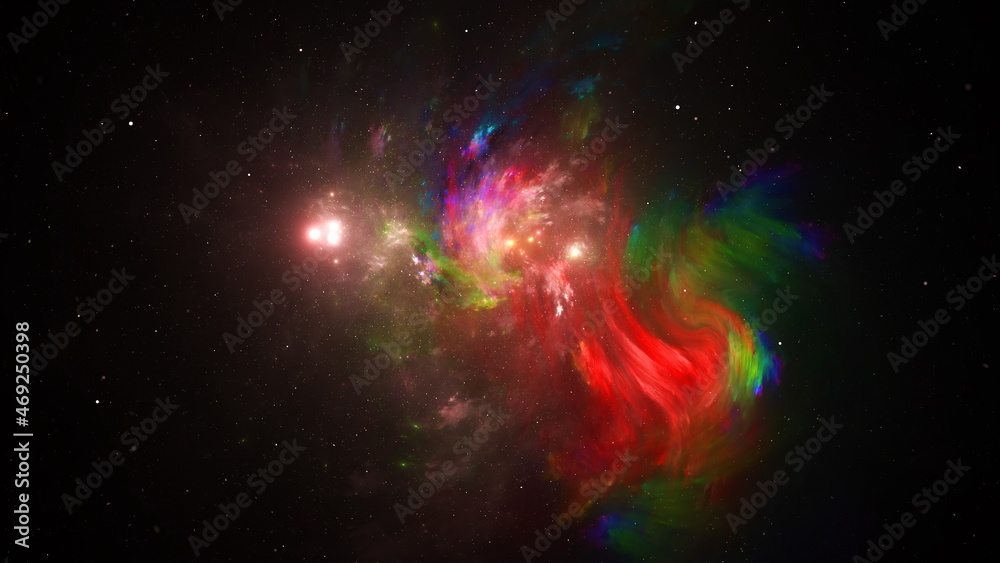 Galaxy stars planets star clusters, colored gas clouds in abstract space. Outer space. Space nebula. 3d render