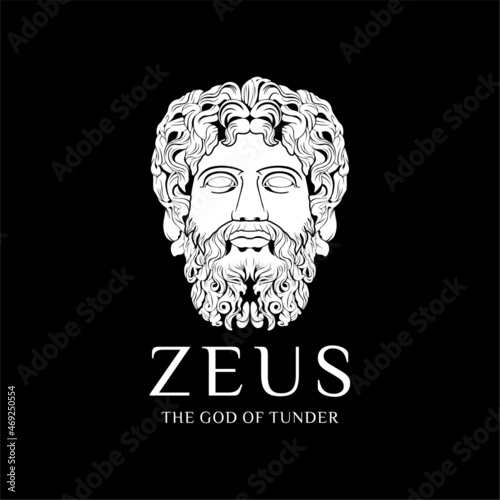 Zeus Face Vector Ancient Greek Godlike Old Man Statue With Beard and Mustache logo design