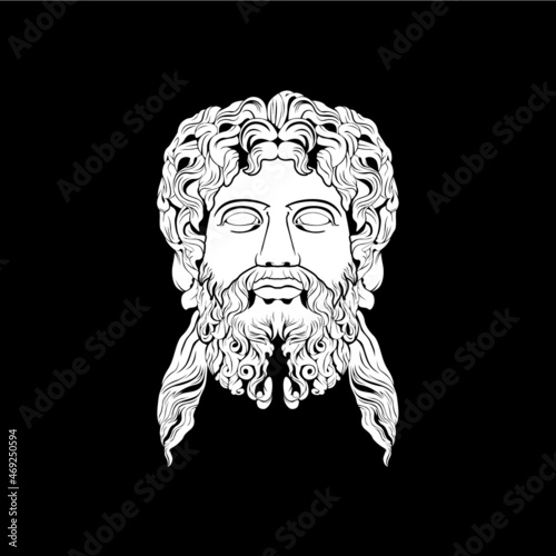 Ancient Greek God Sculpture Philosopher Face like Zeus Triton Neptune with Beard and Mustache logo design