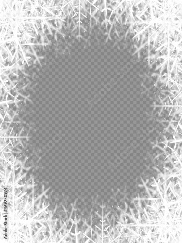 Fototapeta Naklejka Na Ścianę i Meble -  Vignette from snowflakes isolated. Christmas vintage borders on transparent background. vector vertical orientation