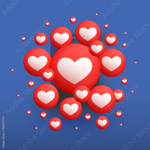 Lots of Red Heart Shaped Emoticons in Front of a Smartphone Screen, Vector Concept Illustration