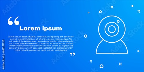 White line Web camera icon isolated on blue background. Chat camera. Webcam icon. Vector