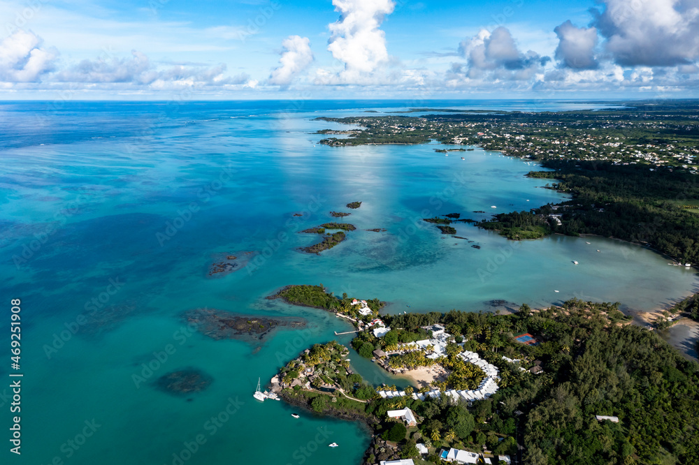 Mauritius, Riviere du Rempart, Cap Malheureux, Helicopter view of