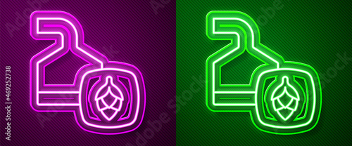 Glowing neon line Traditional brewing vessels in brewery icon isolated on purple and green background. Beer brewing process. Distillery plant, brewery. Vector
