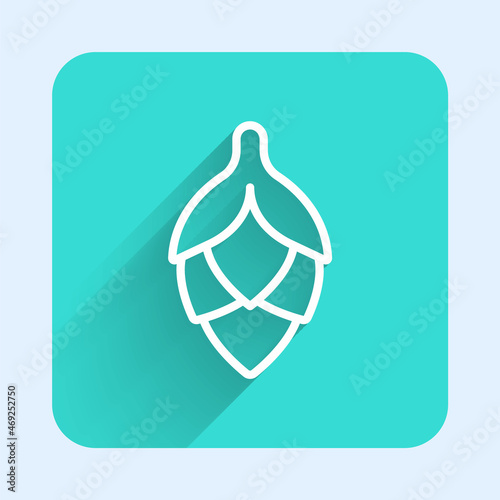 White line Hop icon isolated with long shadow background. Green square button. Vector