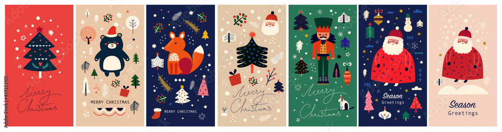 Big Christmas collection in Scandinavian style with traditional Christmas and New Year elements. Instagram templates for stories - obrazy, fototapety, plakaty 