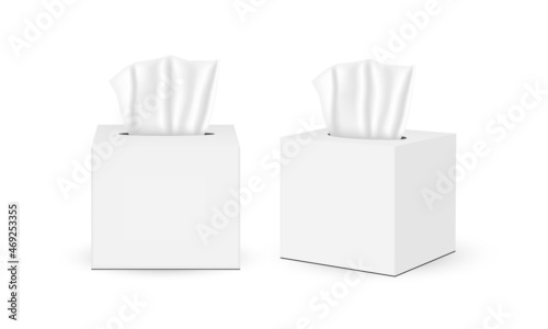 Square Tissues Boxes, Isolated on White Background, Front and Side View. Vector Illustration photo