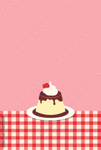 vector background with a custard pudding on a plate for banners, cards, flyers, social media wallpapers, etc.