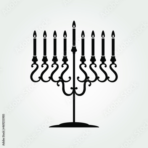 Hanukkah Menorah nine-branched candelabrum icon isolated on white background. Vector illustration.