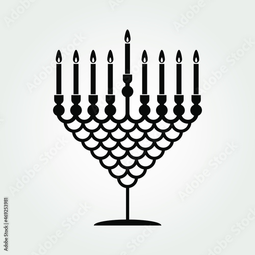 Hanukkah Menorah nine-branched candelabrum icon isolated on white background. Vector illustration.