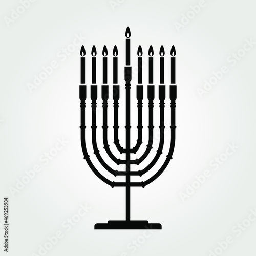 Hanukkah Menorah nine-branched candelabrum icon isolated on white background. Vector illustration.