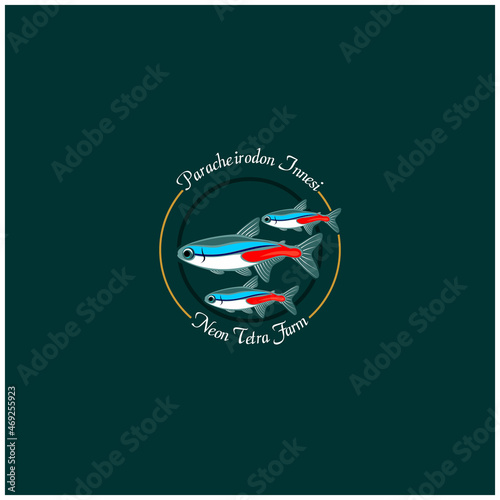 Ornamental fish logo design. Neon Tetra fish. Paracheirodon innesi