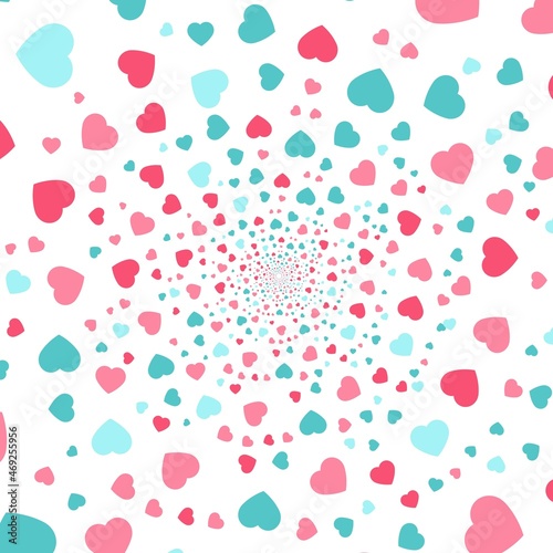 Colorful, many hearts spin in a white tunnel to place your content. Vector illustration.
