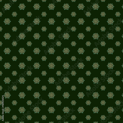 Seamless pattern with snowflakes on a green background. Christmas new year background. Christmas decoration. 