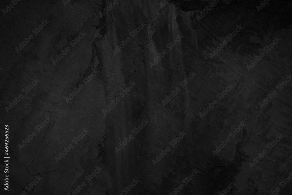 Close up retro vignette plain dark black cement (concrete) wall background texture rough old for show surface advertise or promote product and content on display and wallpaper.