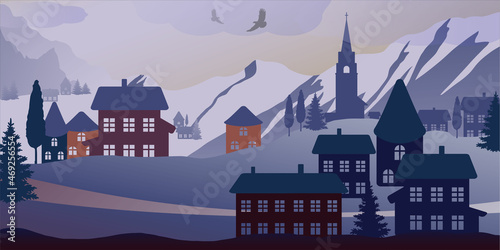 Silhouette background. An example of one of the Italian ski resorts