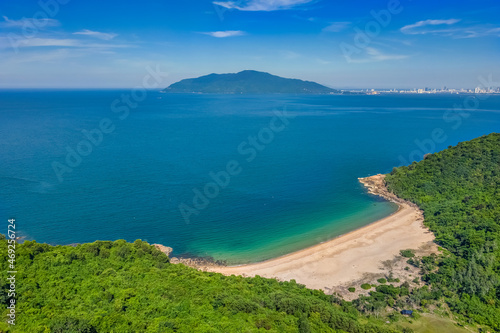 Aerial view of Xoan beach at Hai Van pass, Da Nang, Vietnam