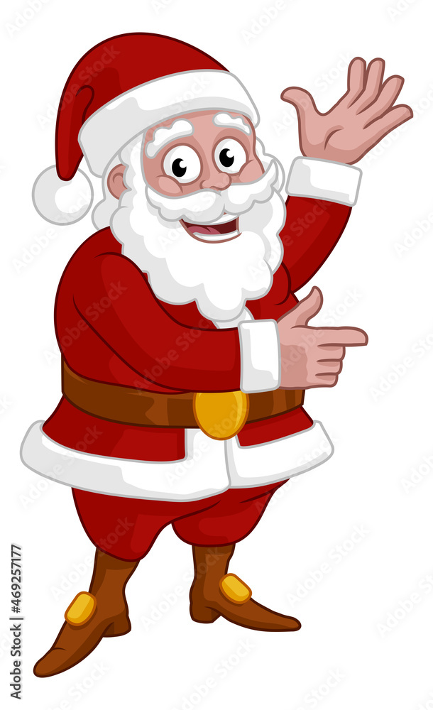 Christmas Cartoon Santa Claus Pointing and Waving Christmas Cartoon Santa Claus Pointing and Waving