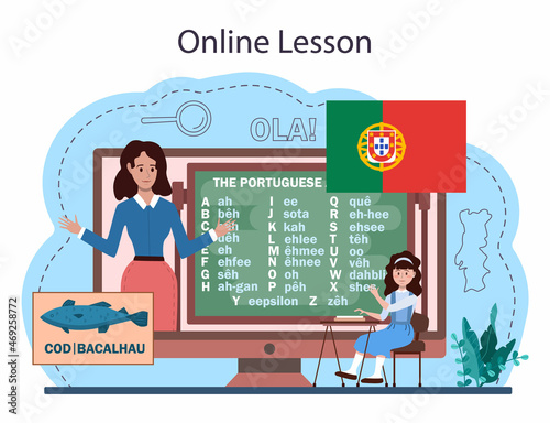 Portuguese language learning online service or platform. Language school