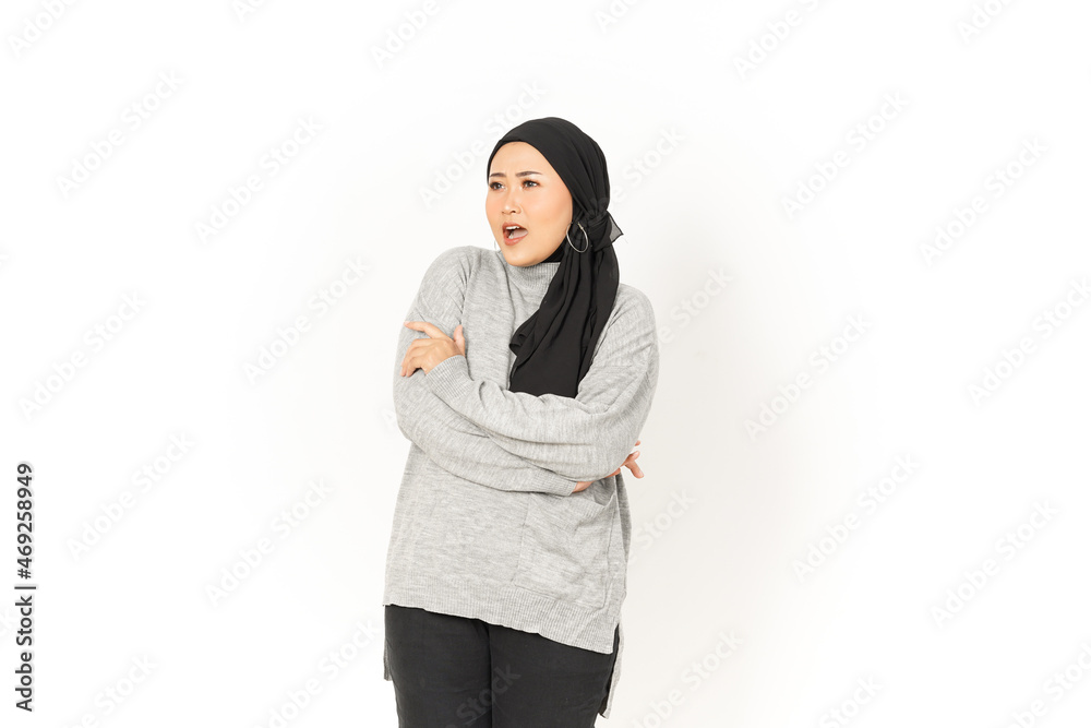 Wow Amazed Face Expression of Beautiful Asian Woman Wearing Hijab Isolated On White Background Wow Amazed Face Expression of Beautiful Asian Woman Wearing Hijab Isolated On White Background