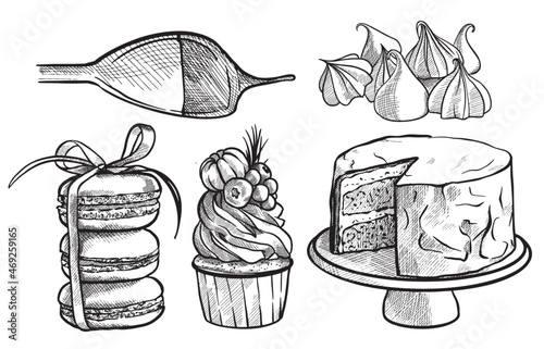 Collection of vector images of handmade cakes and pastries