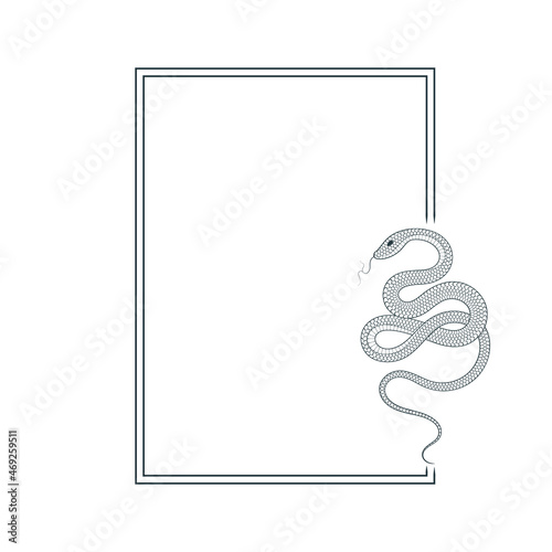 Rectangular frame with mystical snake. Spiritual border for witchcraft invitation.