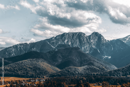 Mountain landscape with a cross at the top, Giewont, Tatra Mountains, Poland