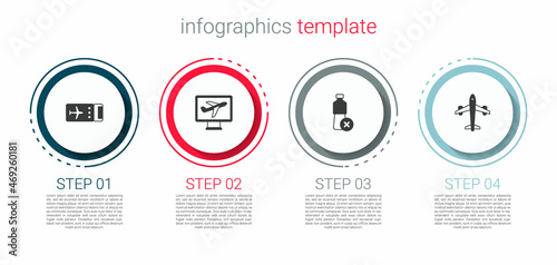 Set Airline ticket, Plane, No water bottle and . Business infographic template. Vector