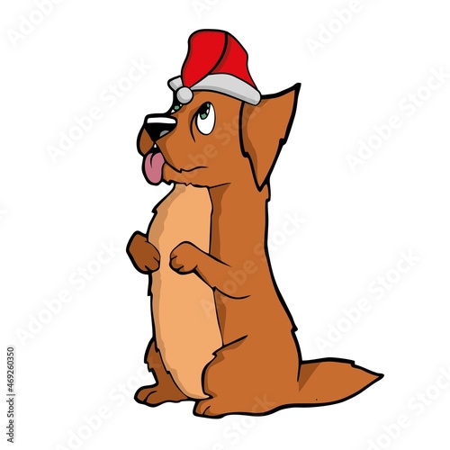 Cute doodle dog for christmas with watercolor illustration . Vector illustration