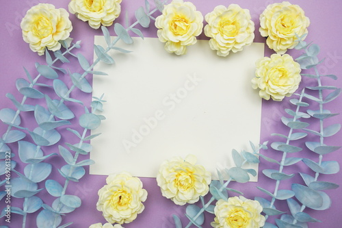 Mockup with Spring Flowers and invitation greeting card