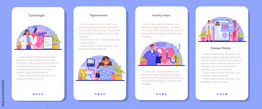 Cardiologist mobile application banner set. Idea of heart medical diagnostic Cardiologist mobile application banner set. Idea of heart medical diagnostic