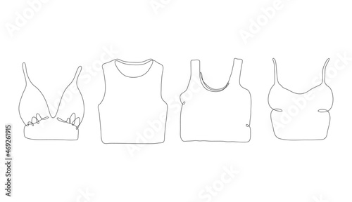 One single line drawing of tops isolated on white background. Beautiful hand-drawn design vector illustration for posters, wall art, tote bag, mobile case, t-shirt print. Publication about fashion.