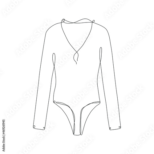 One single line drawing of bodysuit isolated on white background. Beautiful hand-drawn design vector illustration for posters, wall art, tote bag, mobile case, t-shirt print.Publication about fashion.
