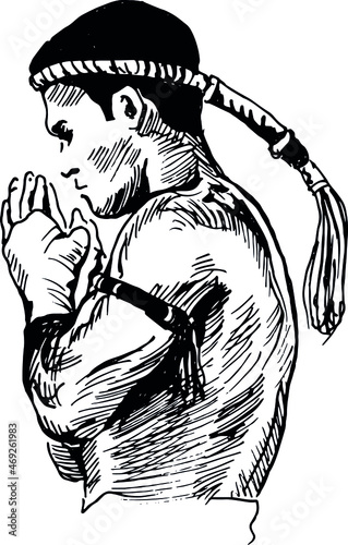 Hand sketch of Muay thai warrior. Vector illustration.