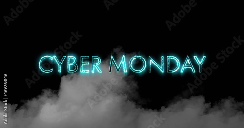 Image of cyber monday text over clouds of smoke