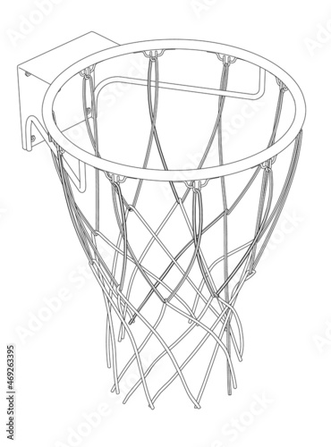Basketball hoop contour from black lines isolated on white background. Isometric view. Vector illustration