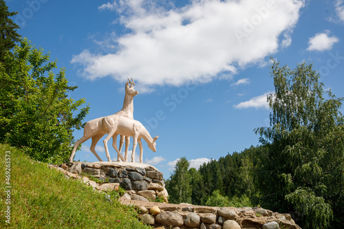 deer Monument at resort Belokurikha town in the Altai territory of the Russian Federation in summer day photo