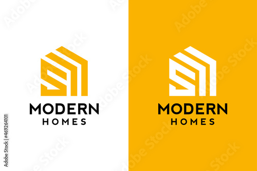Logo design of S in vector for construction, home, real estate, building, property. Minimal awesome trendy professional logo design template on double background.