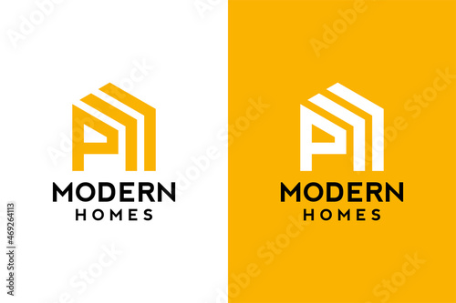 Logo design of P in vector for construction, home, real estate, building, property. Minimal awesome trendy professional logo design template on double background.