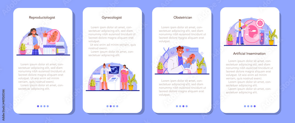 Reproductologist mobile application banner set. Gynecologist doctor Reproductologist mobile application banner set. Gynecologist doctor