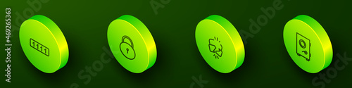 Set Isometric line Password protection, Lock, Broken cracked lock and Safe icon. Vector